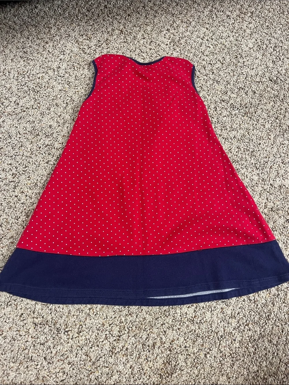 🍀6/$20 Healthtex Red Polka Dot and stars Dress with Navy Trim